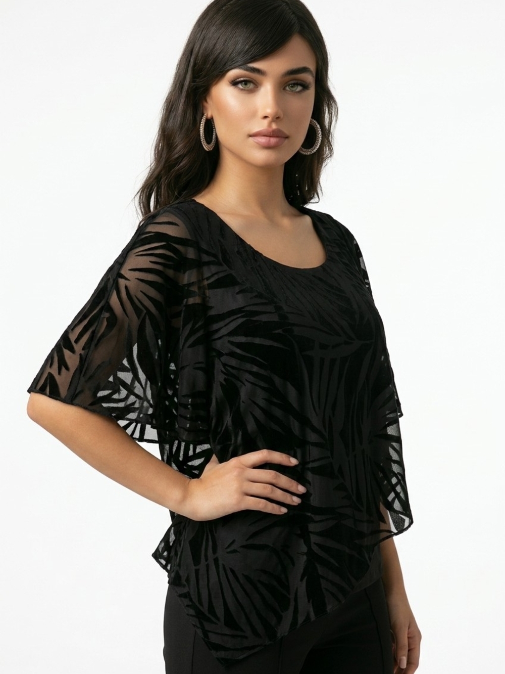 Black Sheer  Burnout Overlay Top